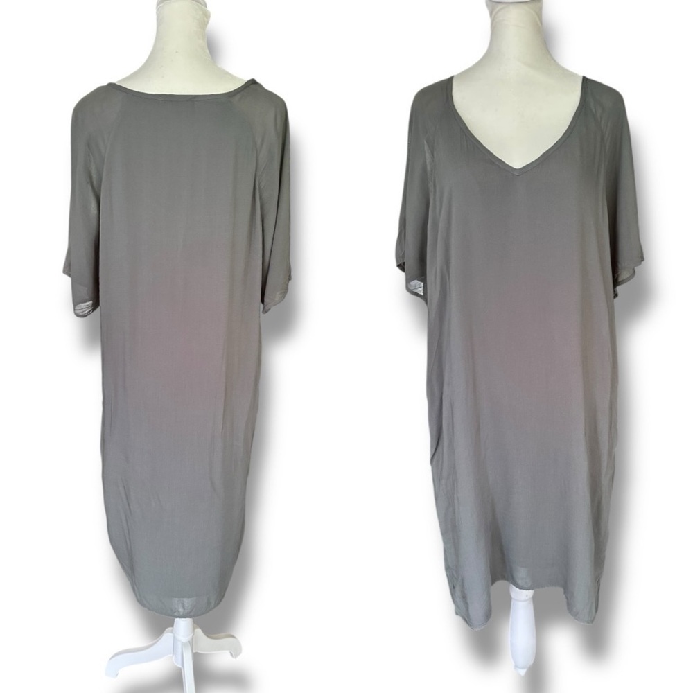 James Perse Pewter Gray Short Sleeve V-Neck Viscose T-Shirt Dress | Size 4